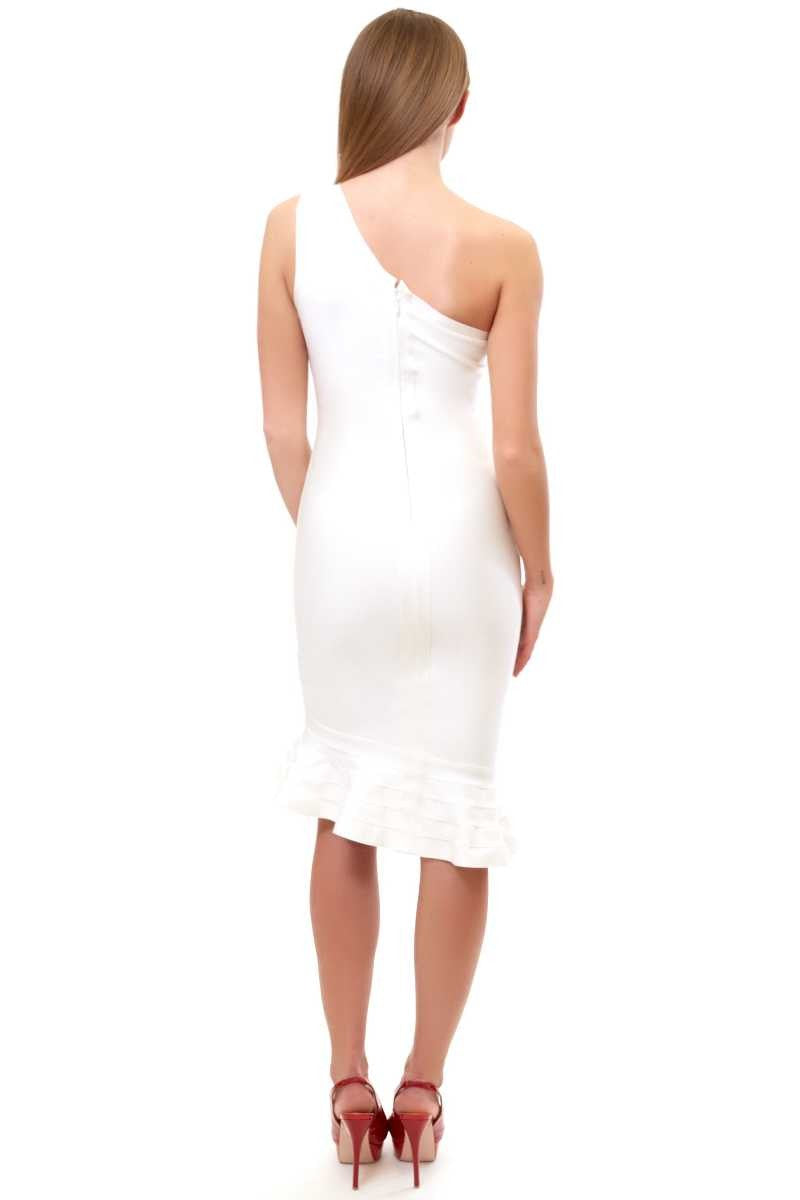 Amanda - white one shoulder fishtail bandage dress