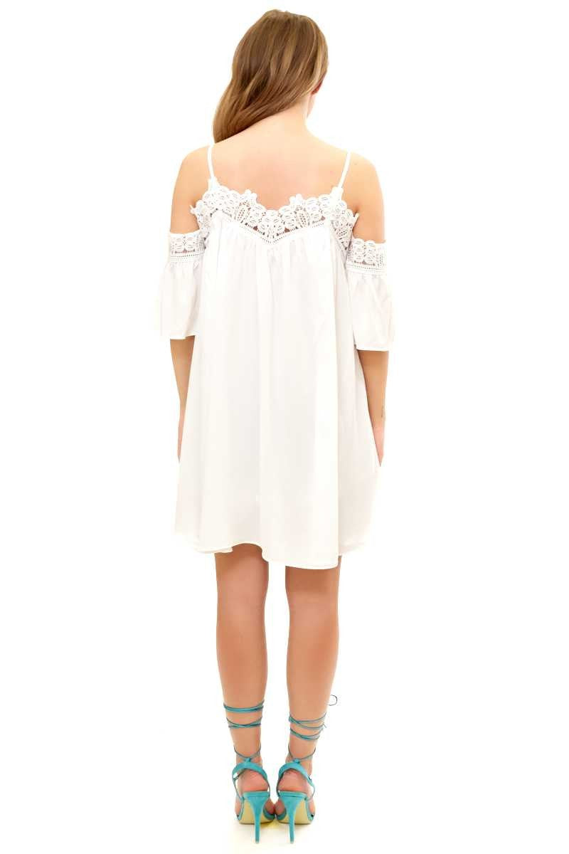 Analee - White cold shoulder crochet dress