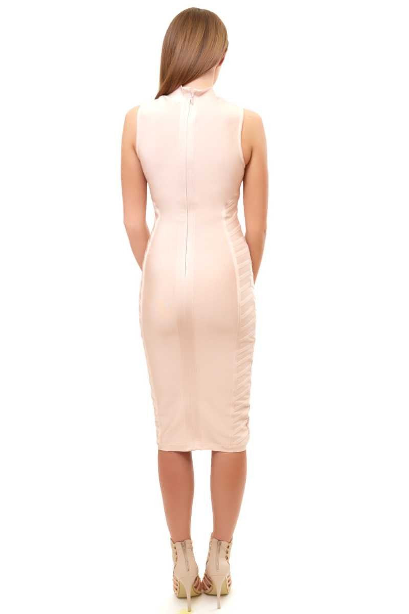 Analise - Blush High Neck Bandage Midi Dress