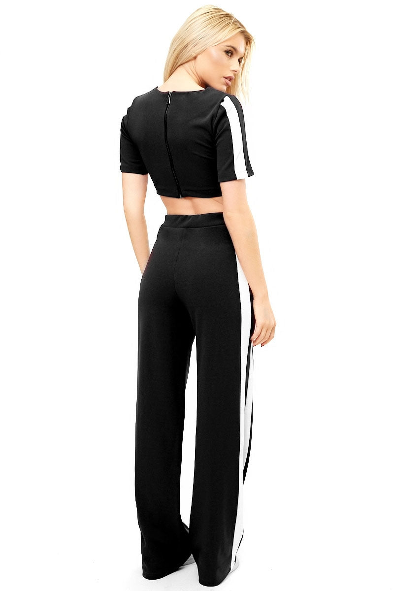 Paislee - Black Side Striped Cropped Loungewear Set