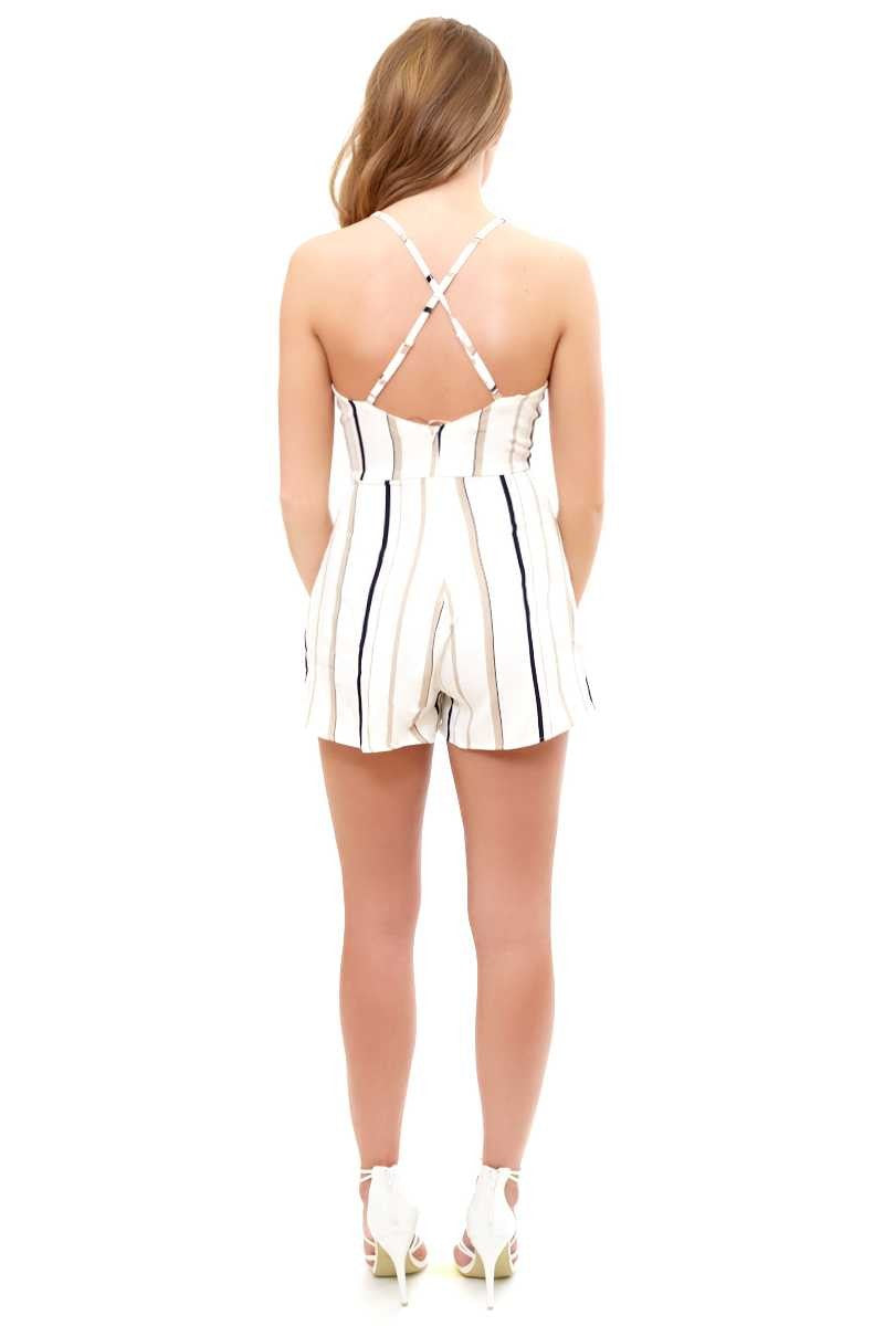 Brynna - white strappy striped playsuit