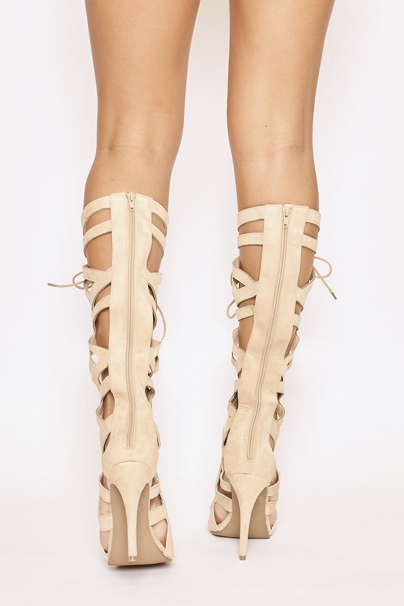 Peri - Nude Knee high lace up boots