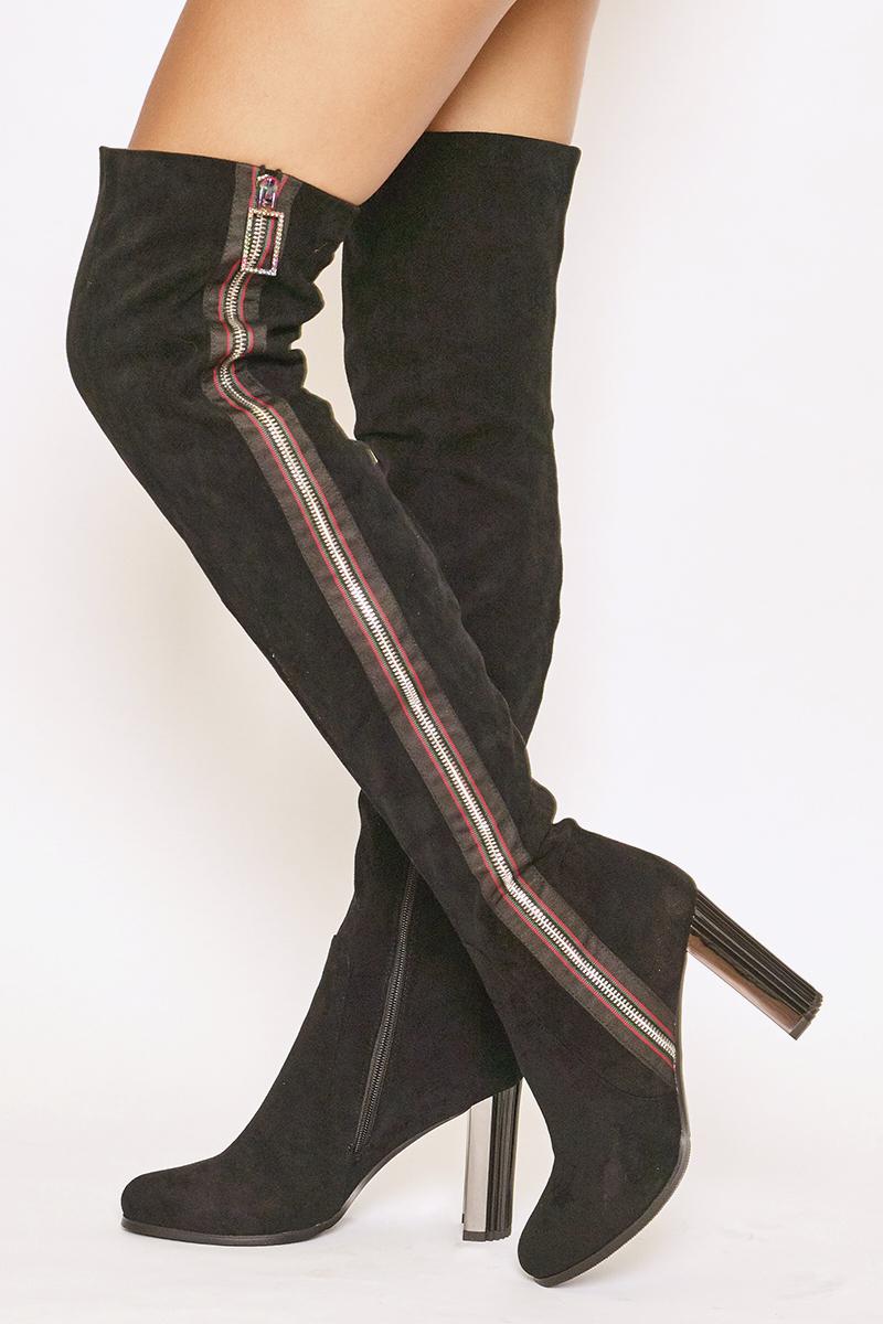 Revel - Black Faux Suede Side Zip Over The Knee Boots