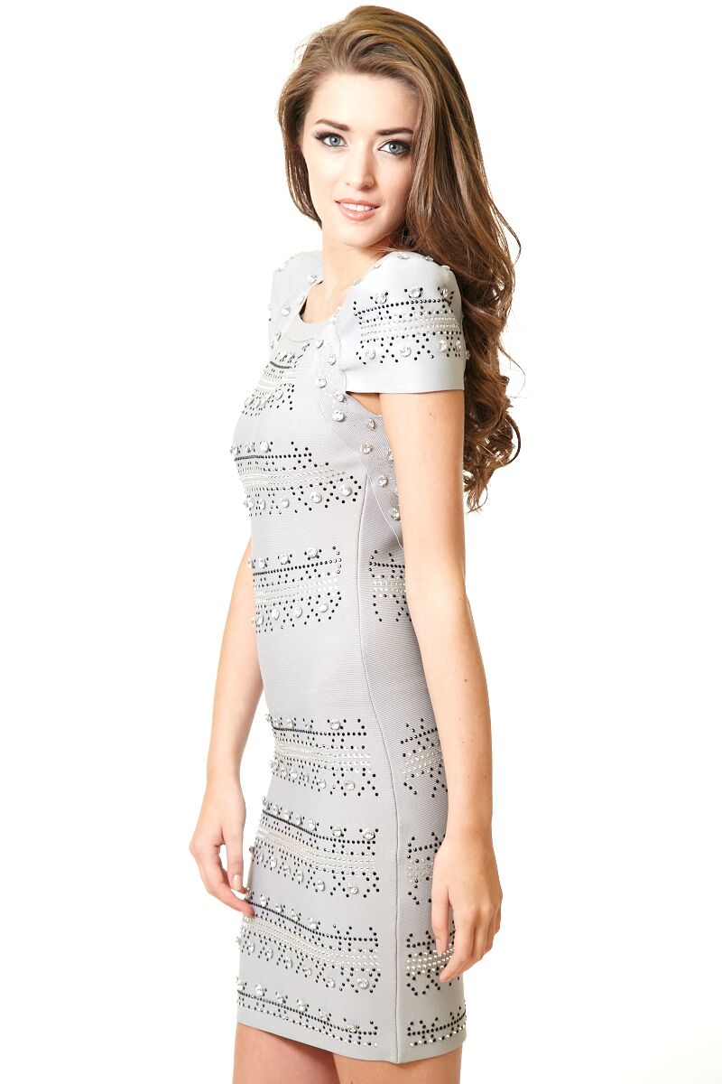 Crystal Silver grey embellished bandage dress