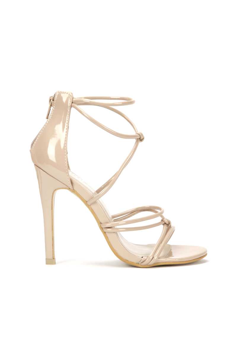 Faye - Nude patent knot front heels 