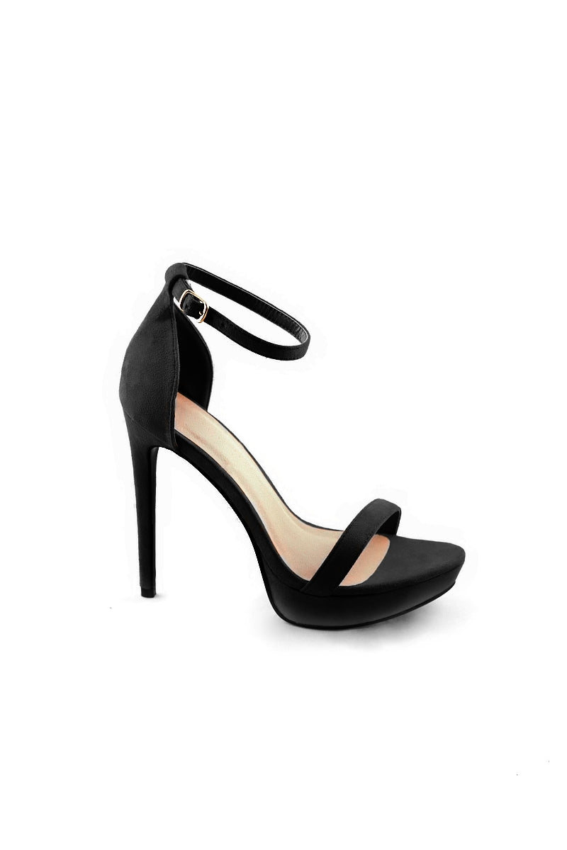 Marney - Black Strappy Barely There Platform Heels