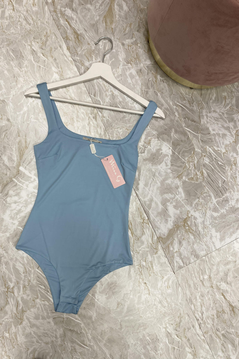 Jamie - Light Blue Square Neck Basic Bodysuit