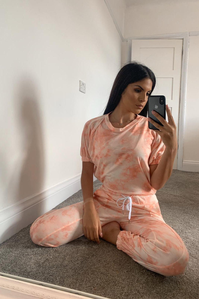 Millie - Orange Tie Dye Short Sleeve Lounge Set