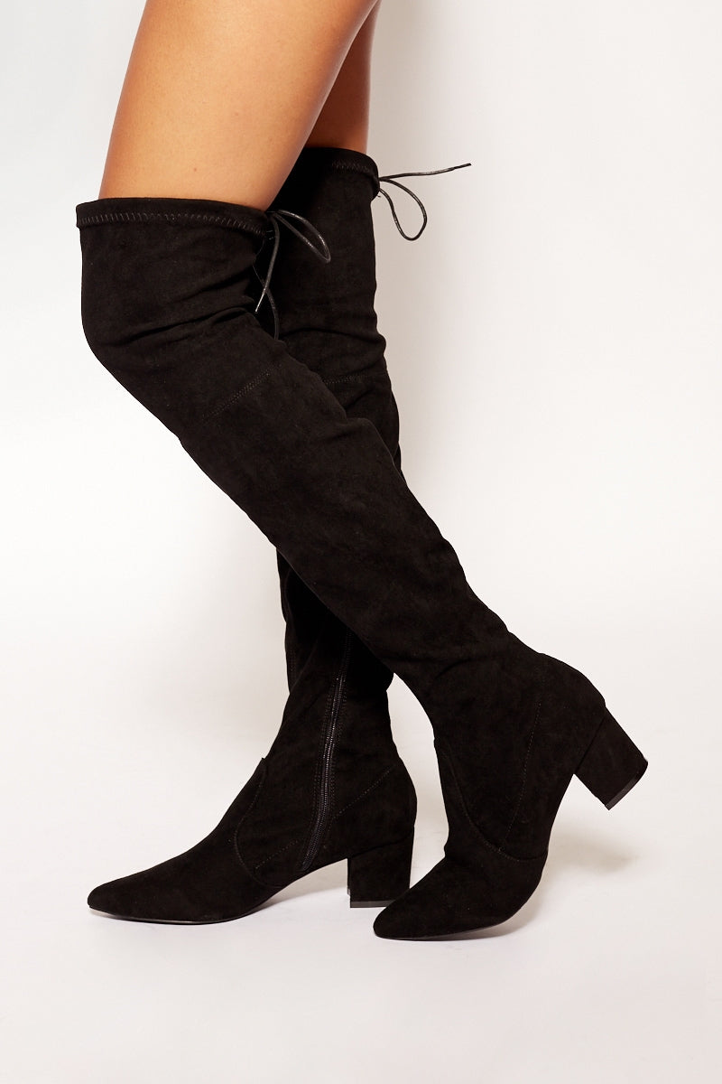 Bramble - Black Pointed Toe Over The Knee Lace Up Boot