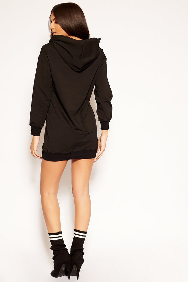 Clio - Black Sequin Tiger Hooded Jumper Dress