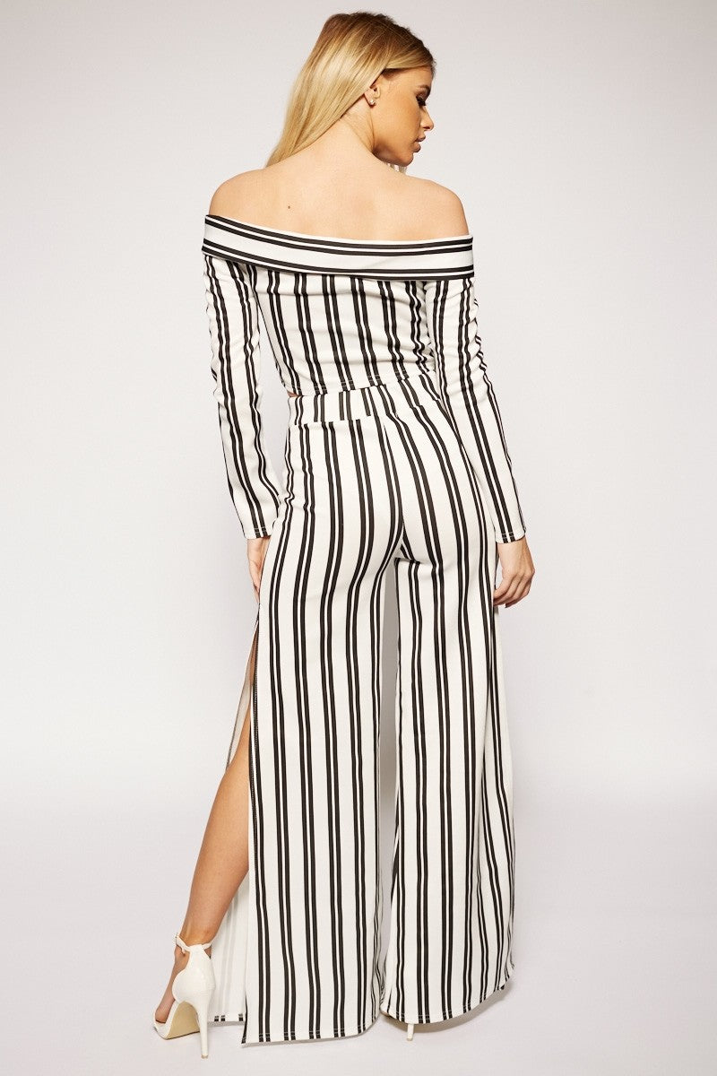 Brontie - Black & White Striped Top & Trouser Set