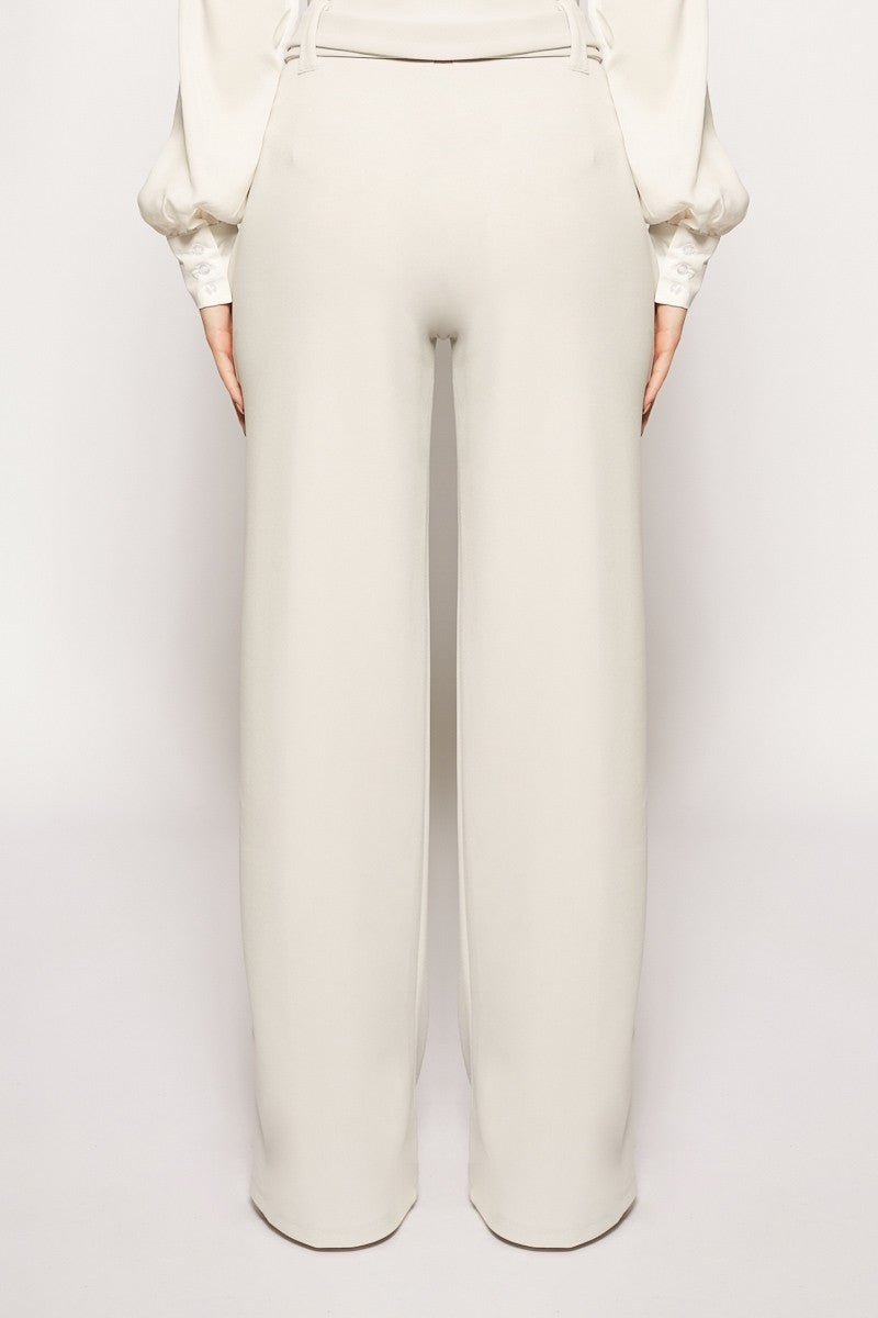 Michela - Grey High Waisted Wide Leg Trousers