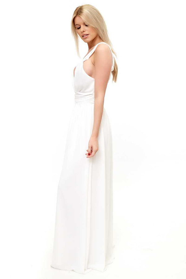 Valeria - White Cold shoulder Maxi Dress
