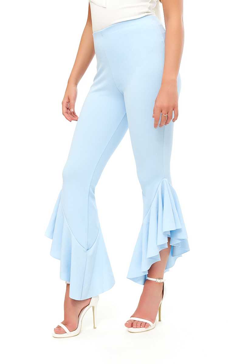 Flossie - Baby Blue Draped Frill Trousers