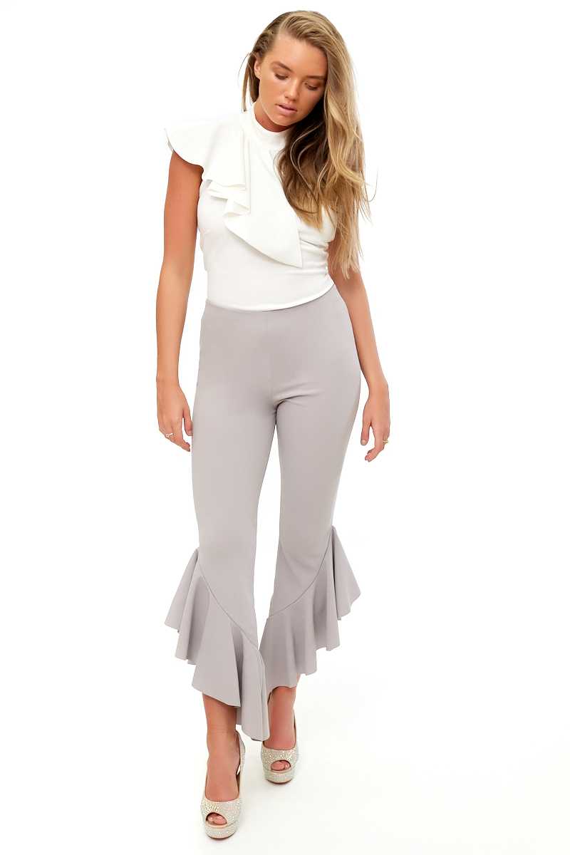 Flossie - Grey Draped Frill Trousers