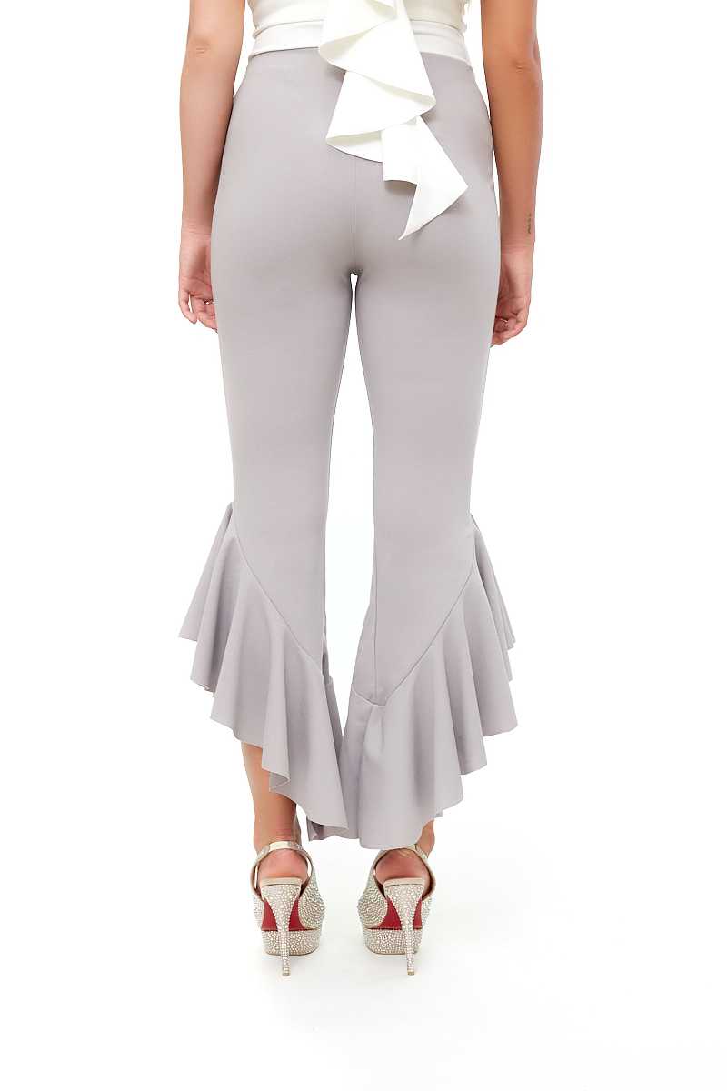 Flossie - Grey Draped Frill Trousers