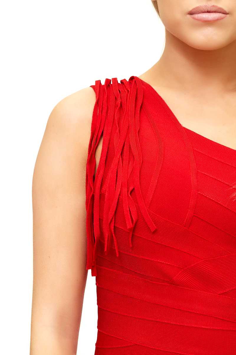 Jordyn - Red One Shoulder Bandage Mini Dress