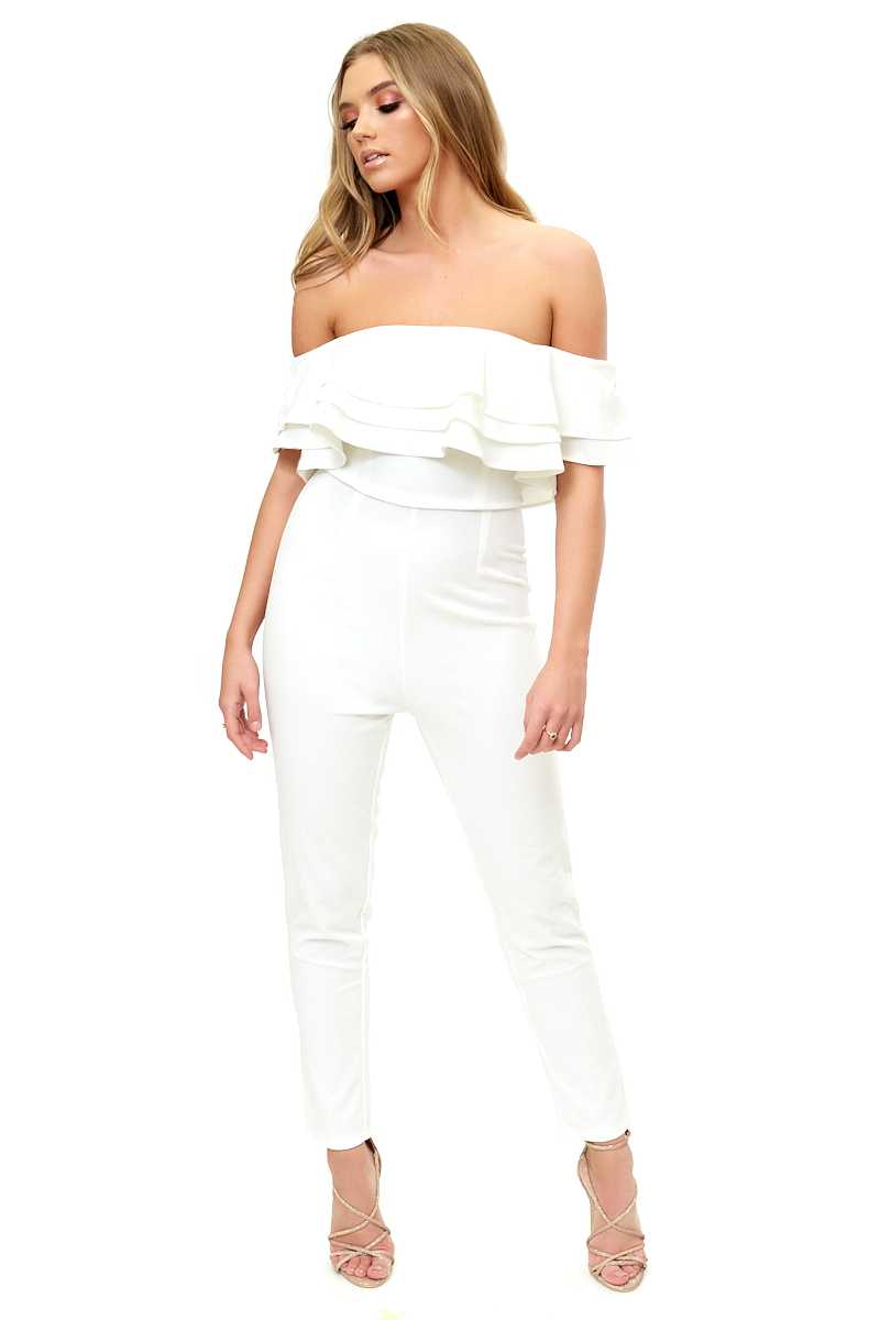 Coriane - White Layered Off The Shoulder Jumpsuit 