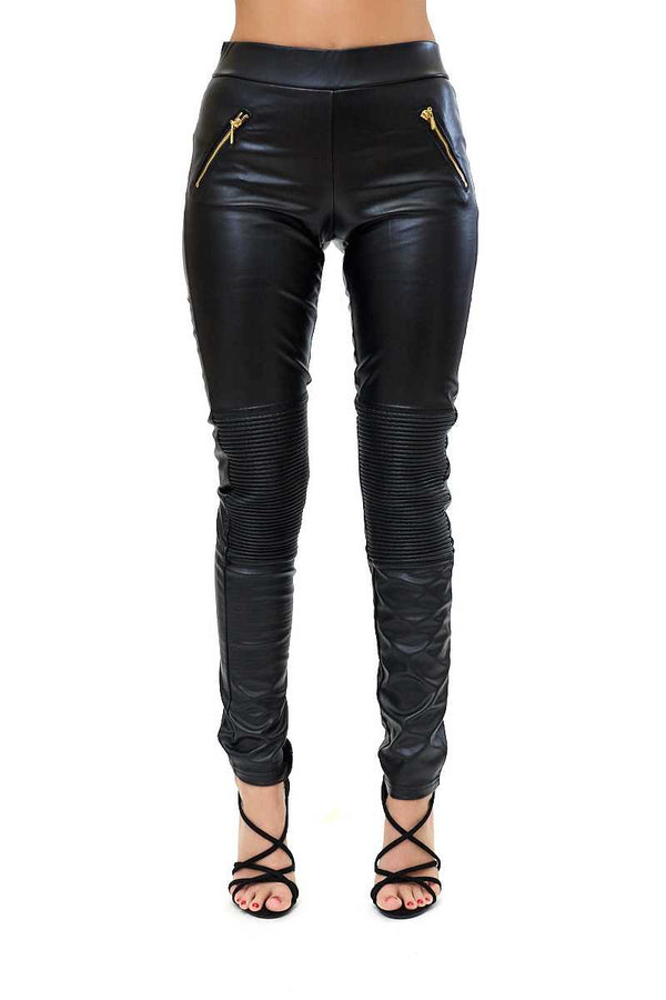 Aspen - PU Biker Style Zip Leggings 