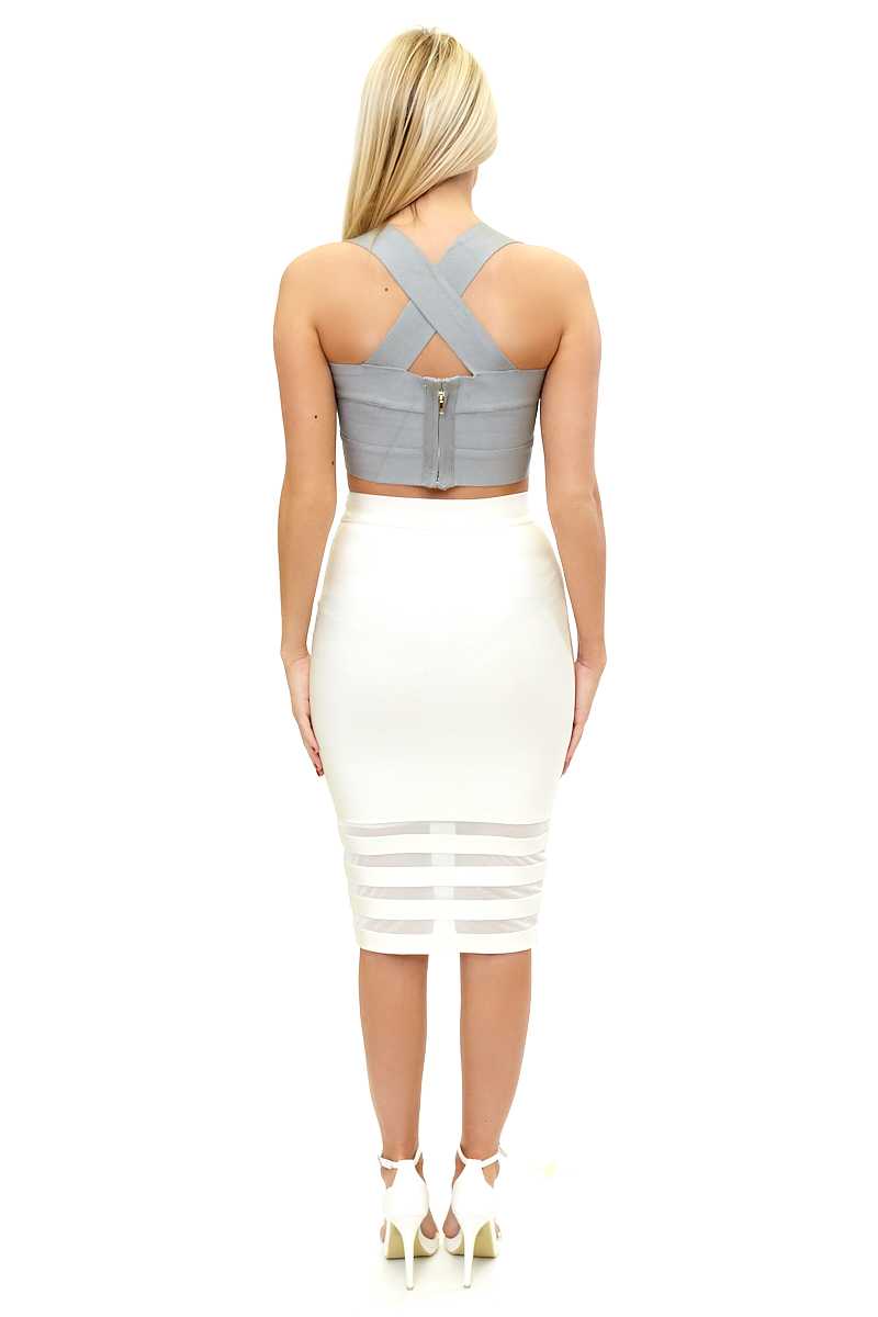 Cabo - Silver Grey & White Bandage & Mesh Twin Set