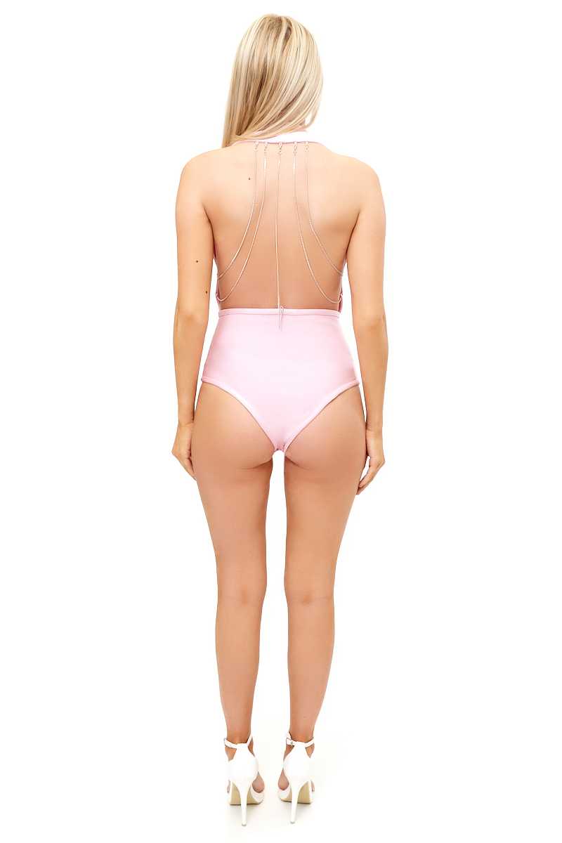 Rebekah - Candy Pink Plunge Chain Bandage Bodysuit