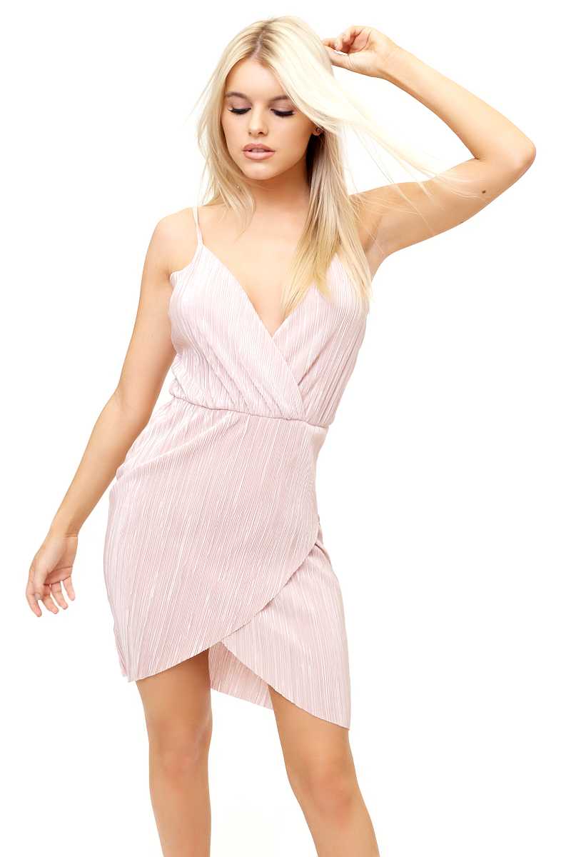 Kassia - Pink Crinkle Wrap Over Dress