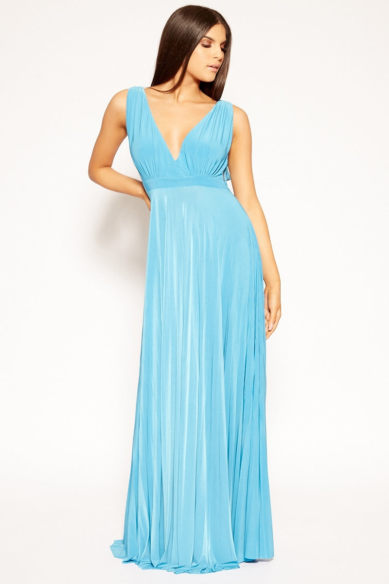 Adalene - Turquoise V plunge maxi dress 