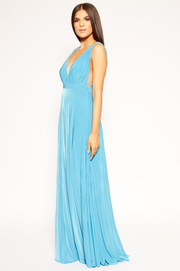 Adalene - Turquoise V plunge maxi dress