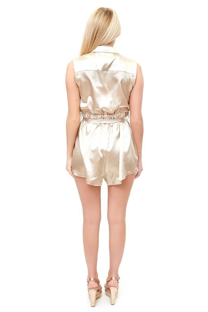 Laura - Champagne Satin Playsuit