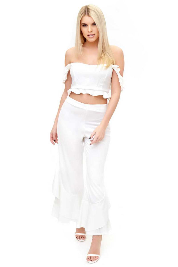 Flossie - White Draped Frill Trousers