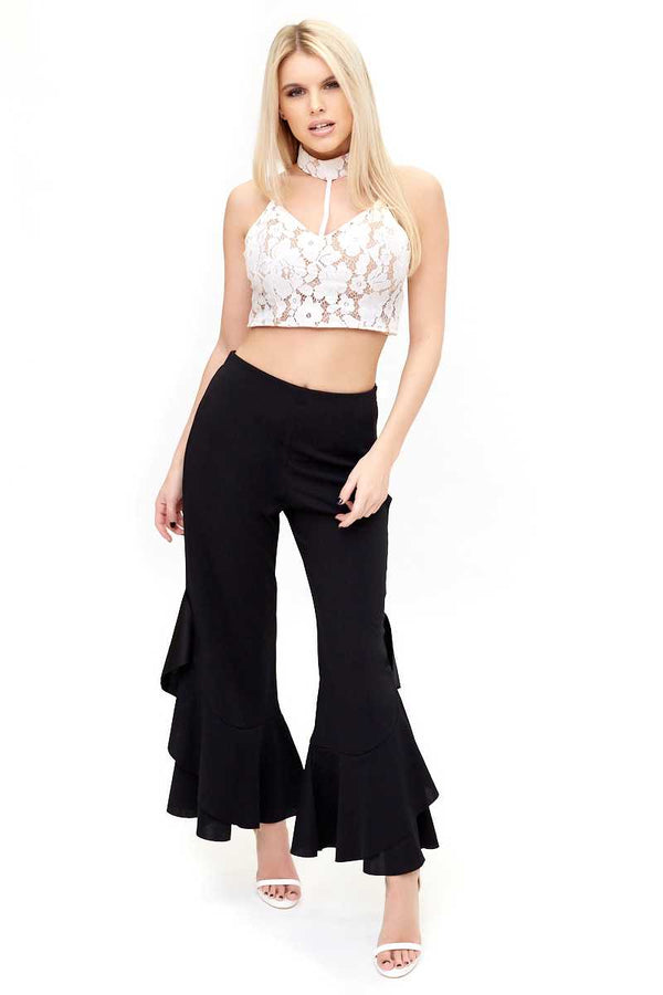 Flossie - Black Draped Frill Trousers