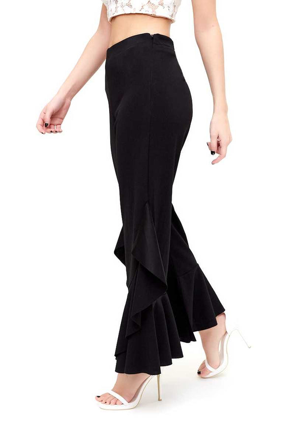 Flossie - Black Draped Frill Trousers