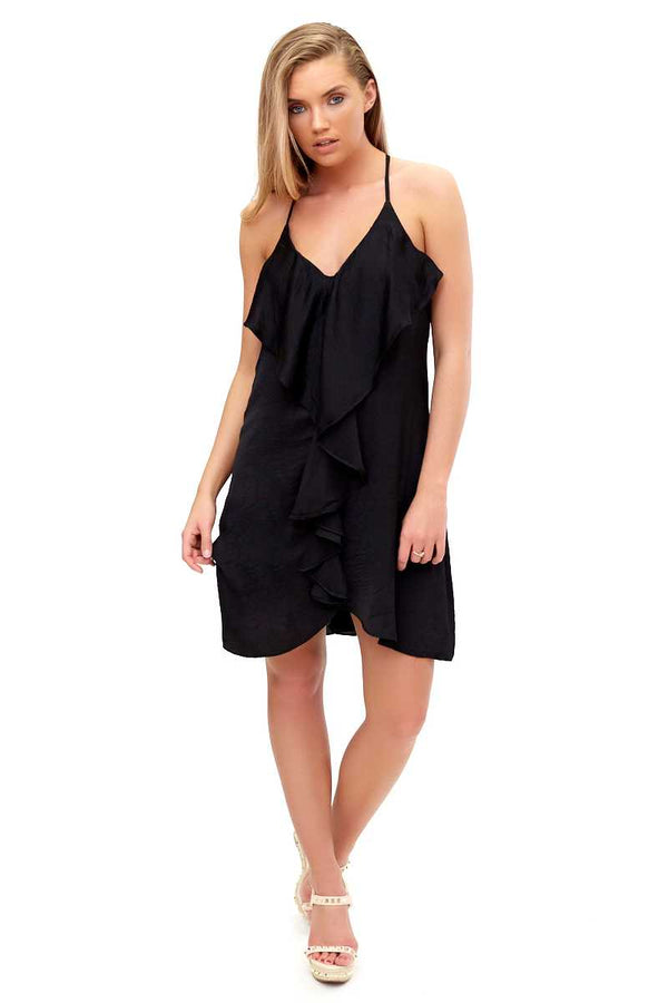 Francessia - Black Frill Shift Dress