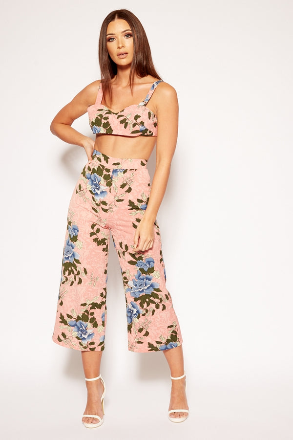 Sophy - Pink Floral Bralet & Culotte Co-Ord Set