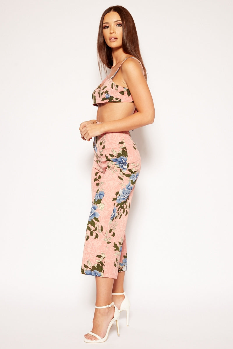 Sophy - Pink Floral Bralet & Culotte Co-Ord Set