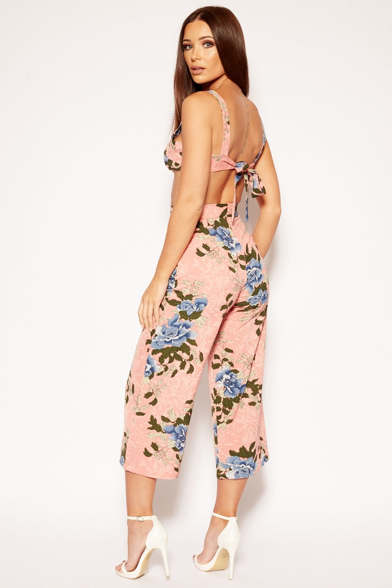 Sophy - Pink Floral Bralet & Culotte Co-Ord Set