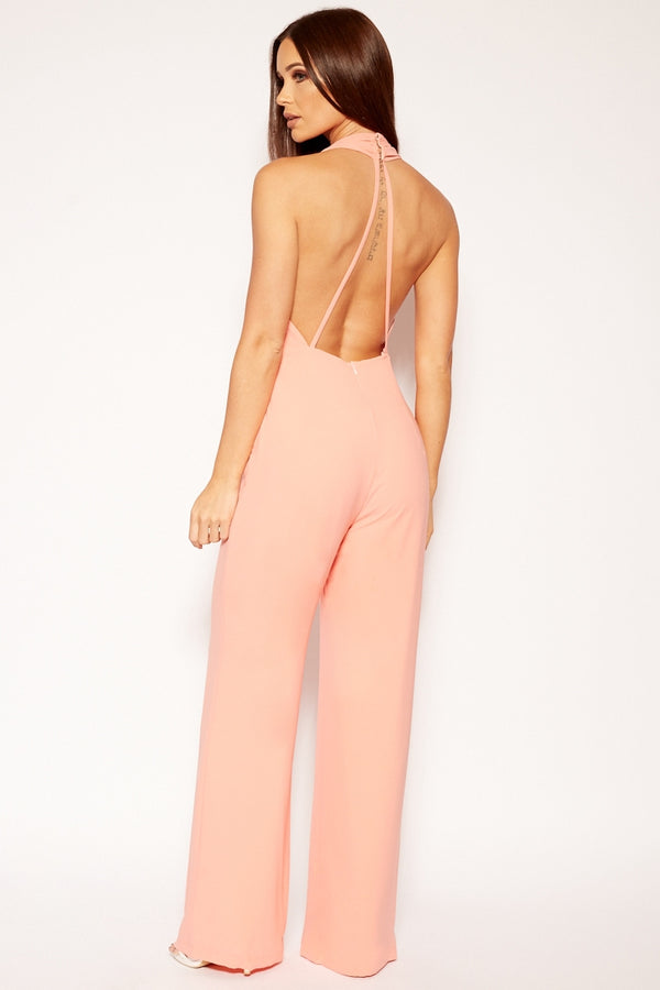 Malibu - Pink Plunge Backless Jumpsuit