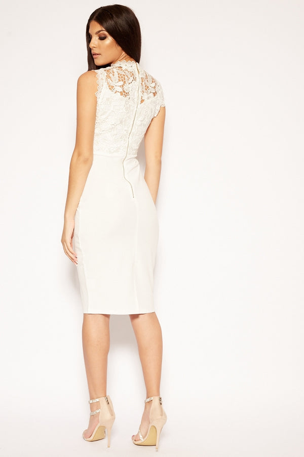 Breigh - White Lace Overlay Bodycon Dress