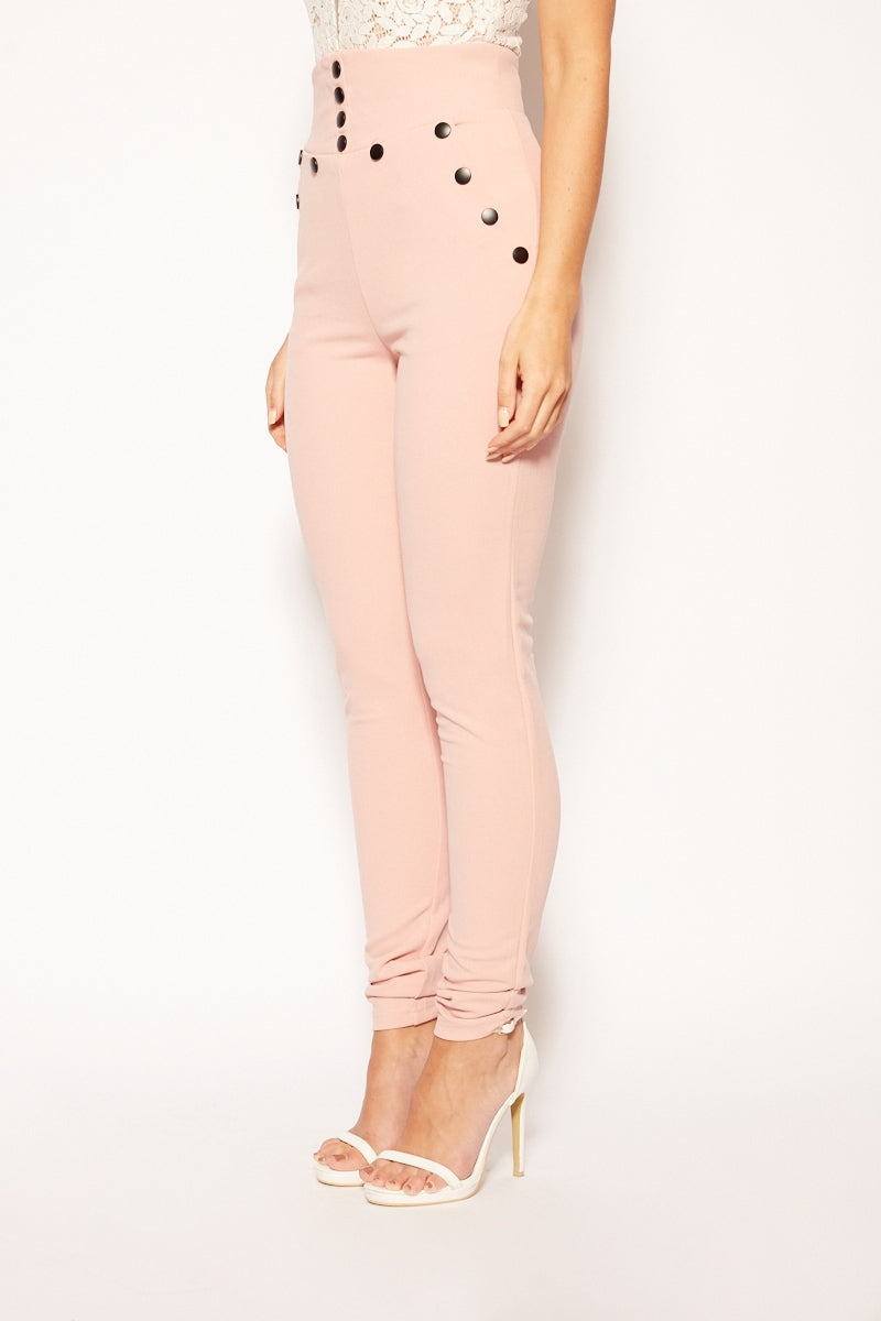 Ilania - Rose High Waisted Button Trim Trousers