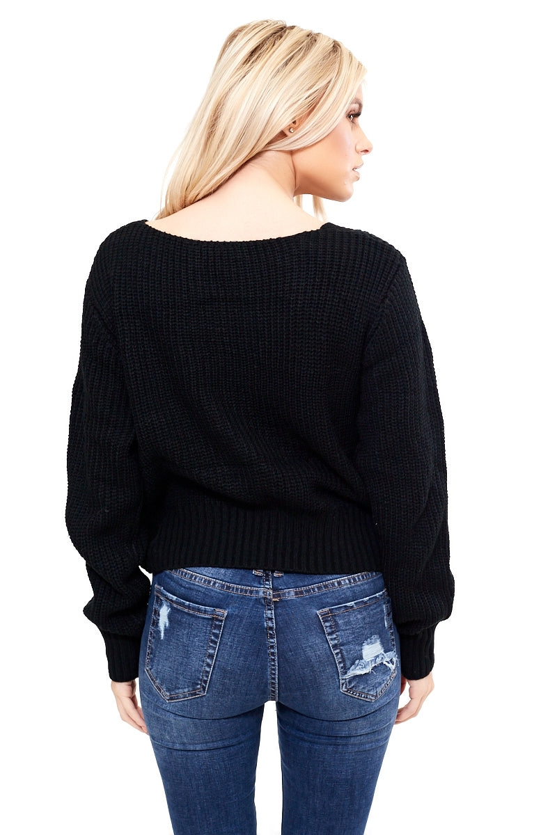 Caidan - Black Knot Front Knitted Jumper