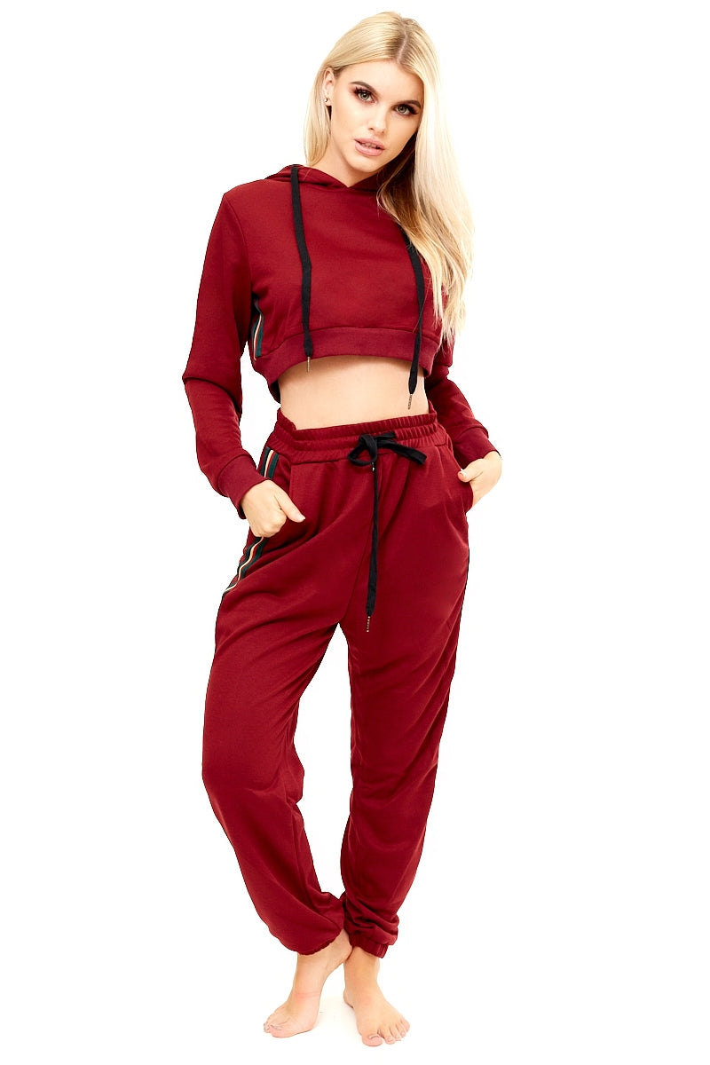 Kaylynn - Wine Cropped Hoodie Loungewear Set 