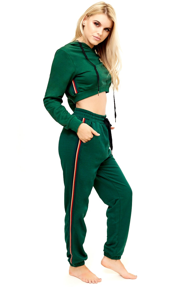 Kaylynn - Green Cropped Hoodie Loungewear Set