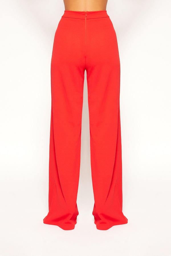 Lyndon - Red High Waisted Gold Button Trousers