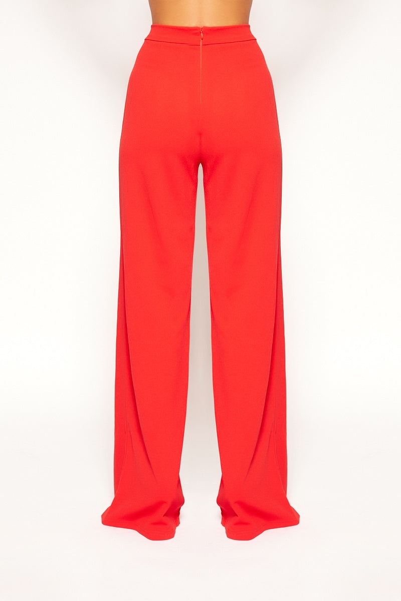 Lyndon - Red High Waisted Gold Button Trousers