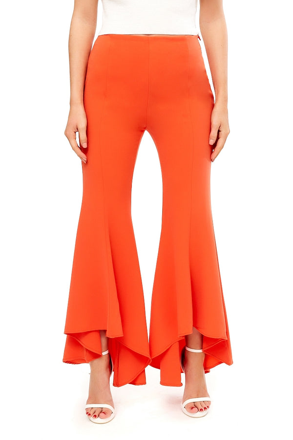 Emily - Orange Asymetric Flared Trousers 