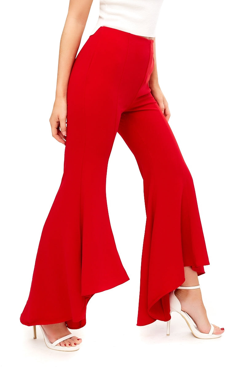 Emily - Red Asymetric Flared Trousers