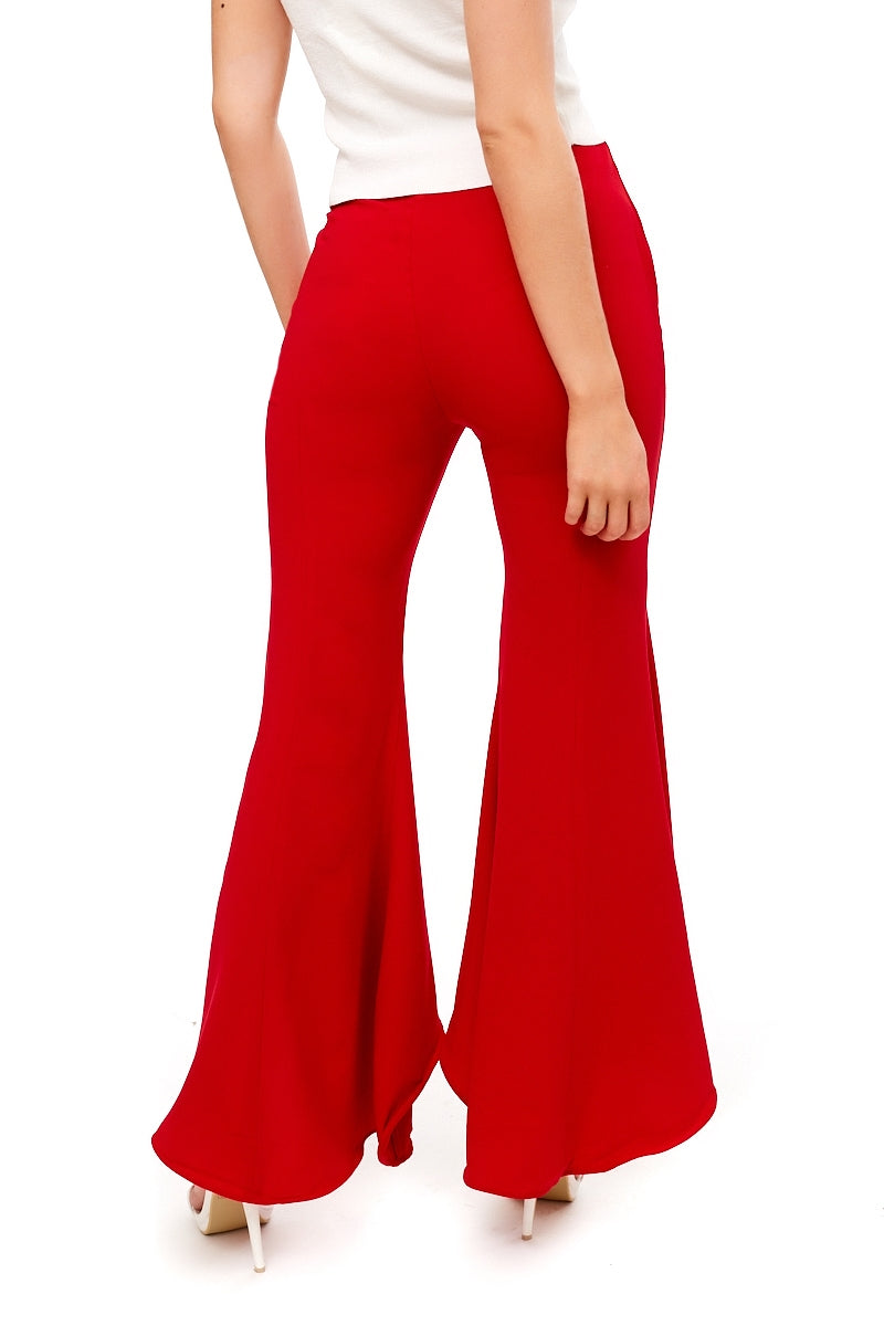 Emily - Red Asymetric Flared Trousers