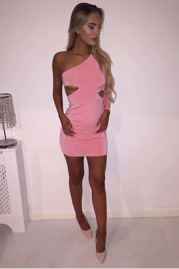 April - pink one shoulder body-con dress 