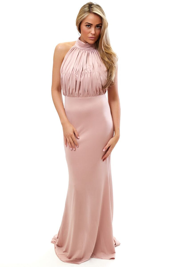 Natalia - Pink Halter-neck Fishtail Evening Gown