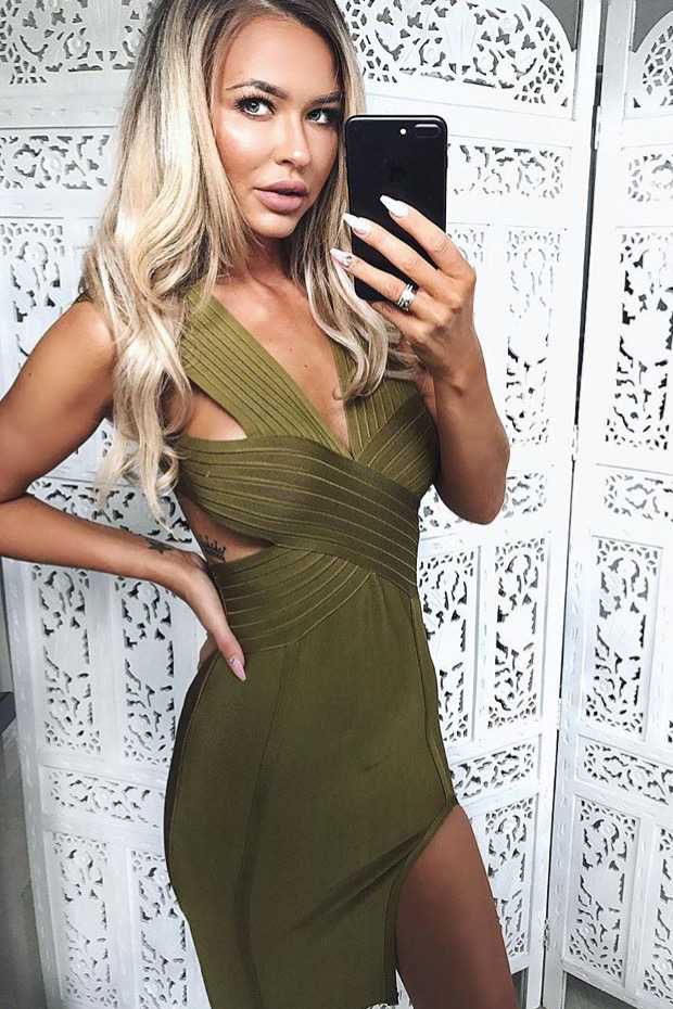 Soreya - Olive Green Cut Out Bandage Dress